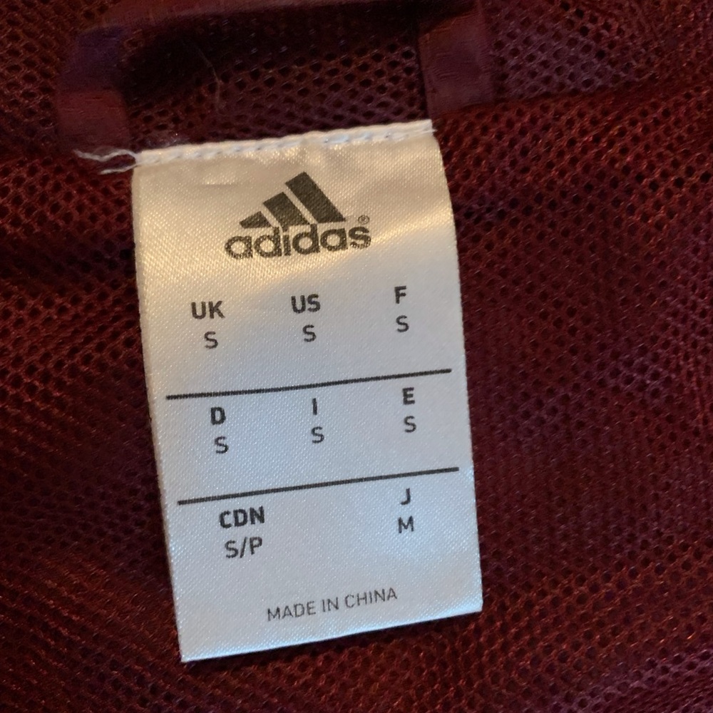 Adidas Burgundy Windbreaker Zip Up Hooded Jacket Men’s Small MSRP $120 MLS. - Picture 7 of 7